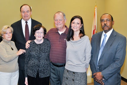 U.S. Sen. Richard Shelby, second from left, visits with from left June Browder of Hope Hull, Helen and Robert Sutton of Hayneville, Sabra Sutton of Montgomery, and David Daniel of the Hayneville Town Council, during a town hall meeting held in Hayneville on Saturday, Feb. 2. 
