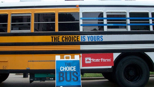 The Choice Bus is a traditional school bus turned into a half-prison cell, half-classroom, nontraditional learning experience for youngsters in grades 6-10.  The bus will be making its way to Lowndes County for a 25-minute exhibition Friday.